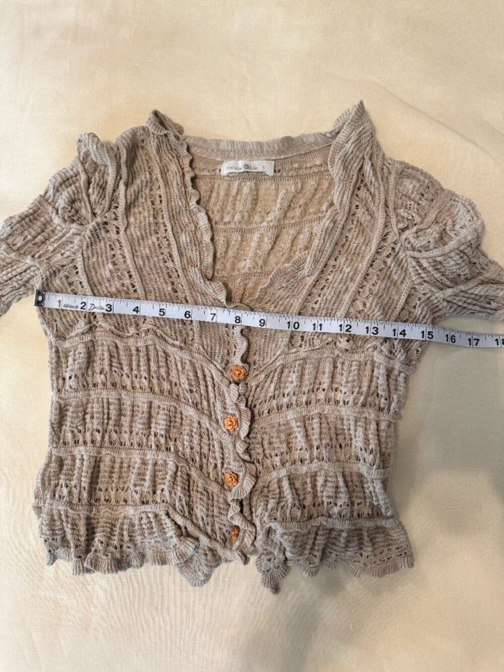 Natural Life Juliet Ruffle Sweater Top Cream S Boho Crochet Knit - Picture 5 of 8